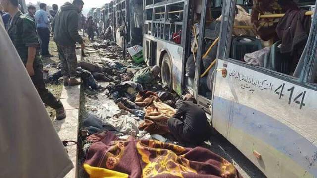 استشهاد وجرح عشرات المدنيين في تفجير إرهابي استهدف قافلة حافلات أهالي كفريا والفوعة في منطقة الراشدين غرب حلب